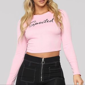 Pink “spoiled” cropped shirt